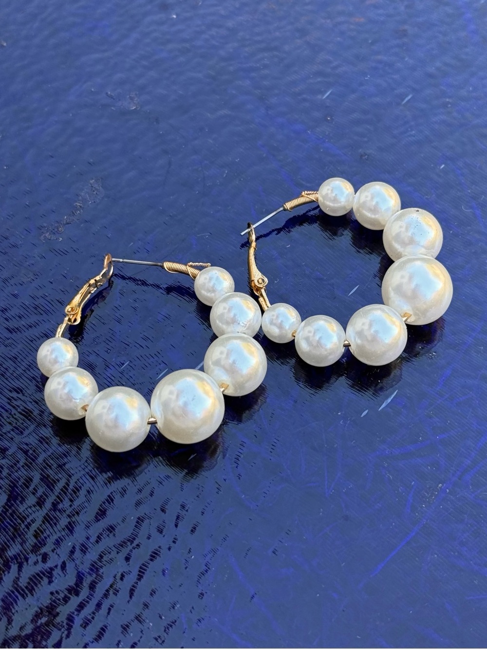 Oversized Faux Pearl Hoop Earrings – Gold-Tone